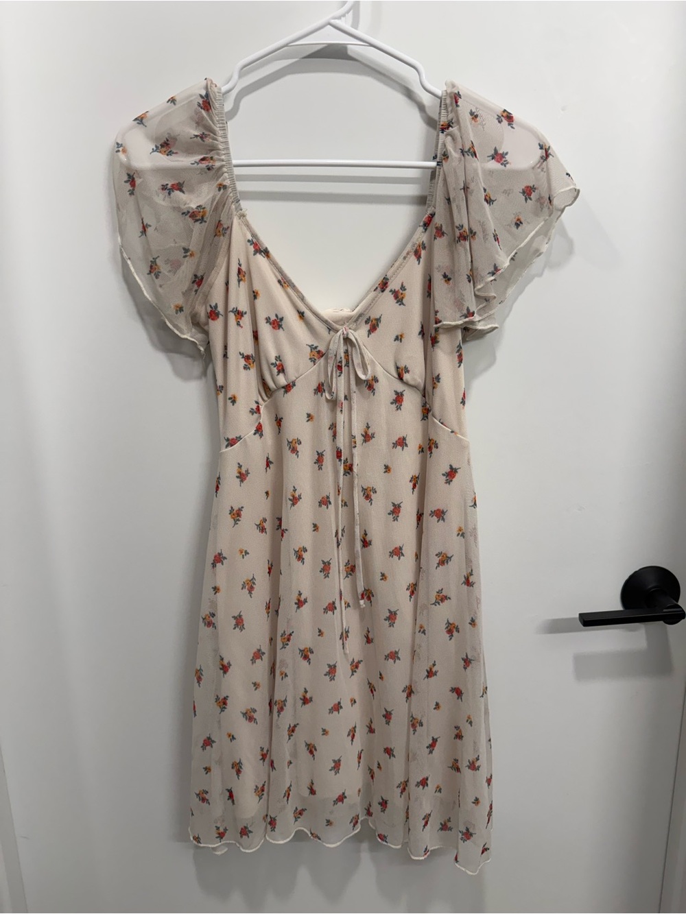 See You Monday Cream Floral Tie-Front Mini Dress